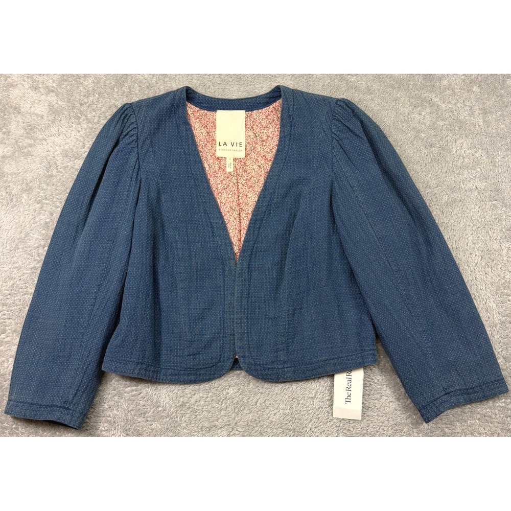 Rebecca Taylor Jacket Womens L Indigo Blue La Vie Denim Floral Lining Boho